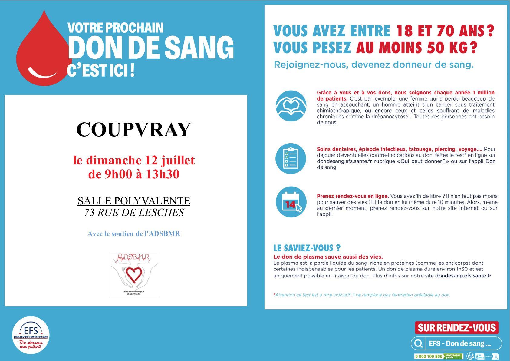 Collecte de sang à Coupvray